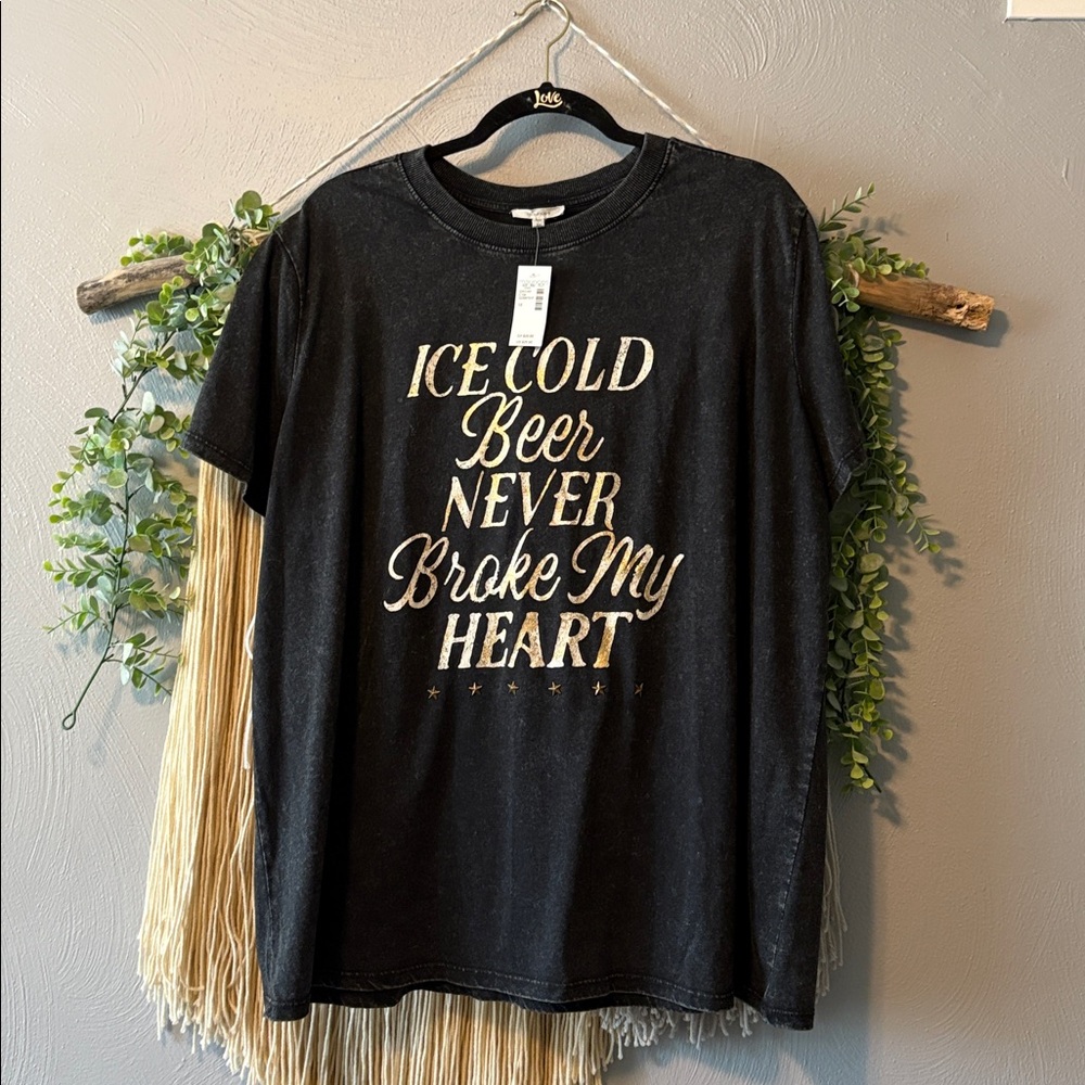Maurices Charcoal Tee with Gold Accents